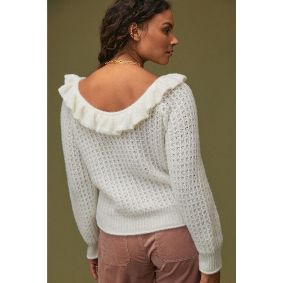 By Anthropologie Ruffled Boat Neck Sweater - Picture 13 of 13